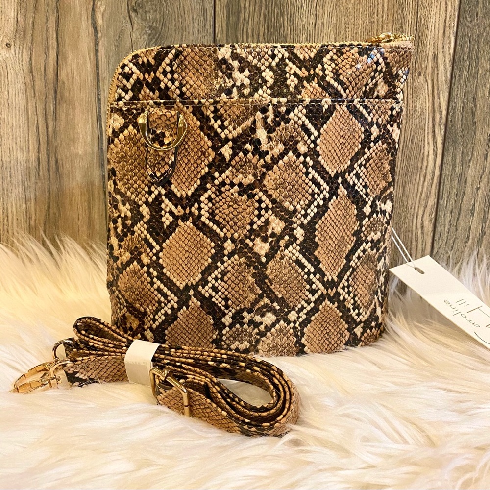 Brown Faux Snakeskin Crossbody Purse
